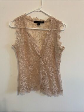 Vintage Express design studio Lace Sleeveless V-Neck Blouse in Nude